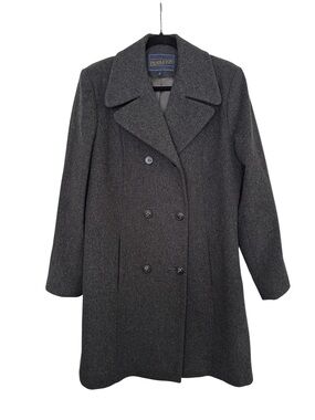 PENDLETON 100% Wool Double Breasted Coat Gray USA Size 12 Classic Long Overcoat